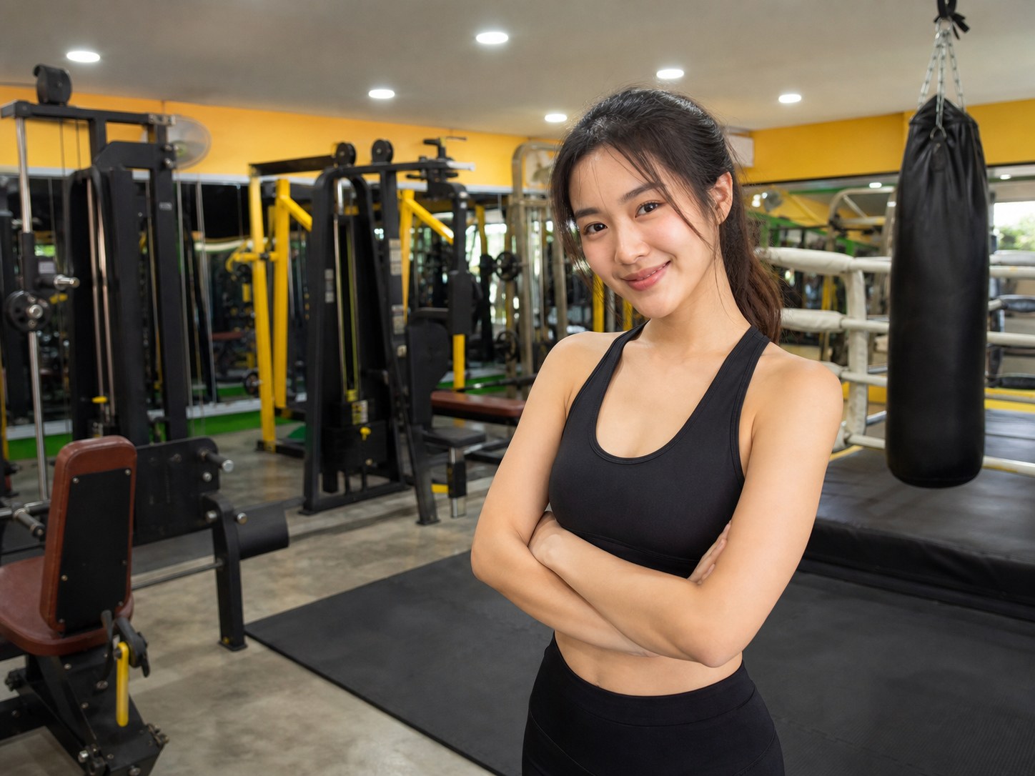 Woman training confidently inside an Oxy Gym style fitness space